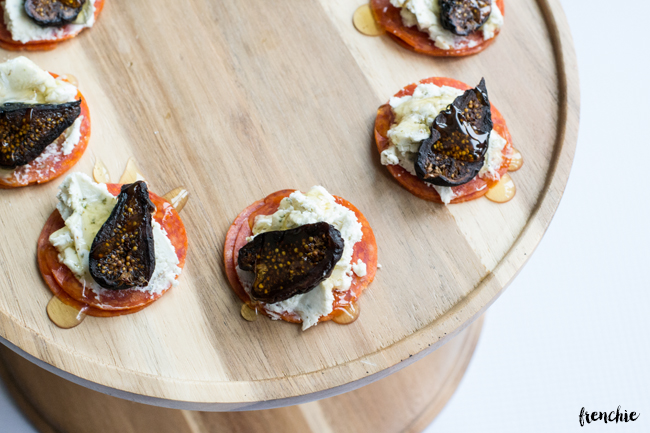 Make these amazing Pepperoni, Goat Cheese and Fig appetizers. Perfect for a cocktail party or a night in. Only on seelindsay.com